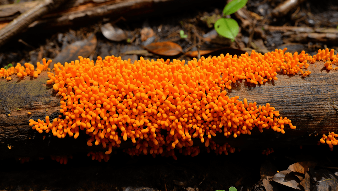 champignon orange sur bois mort
